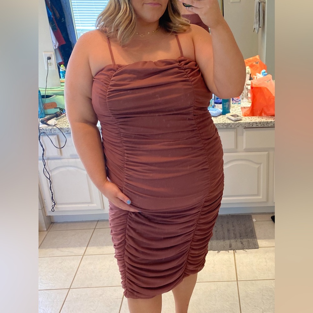 ASOS curve Strapless Ruched Dress - Rust - Picture 9 of 13